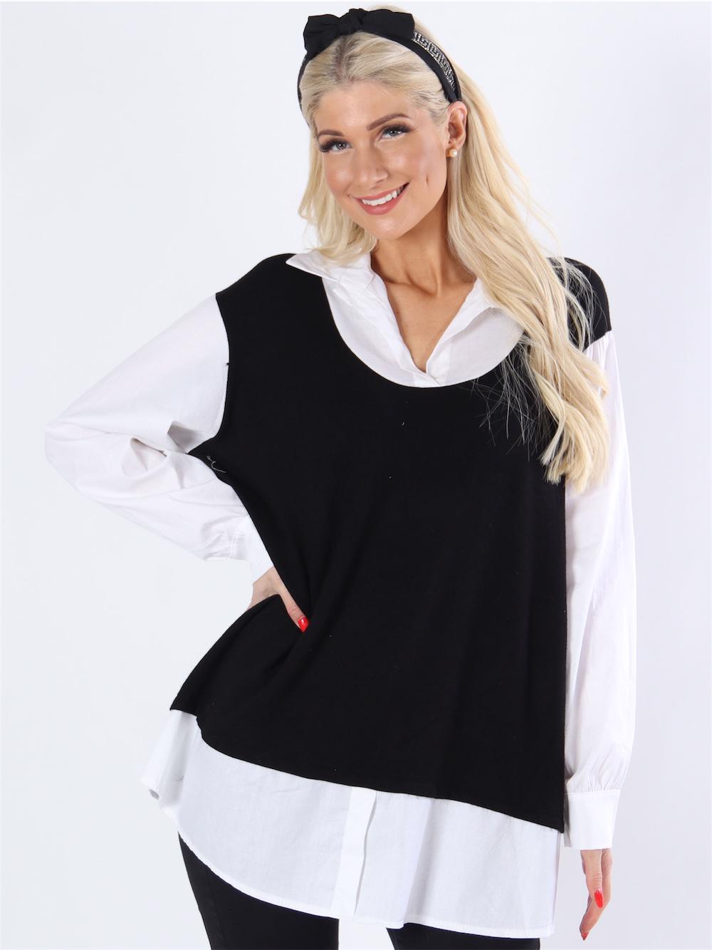 Tuva - Beigefarvet blød bluse med hvide skjortedetaljer